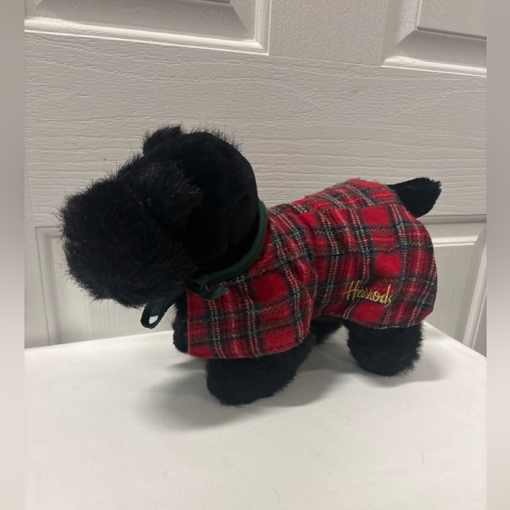 Harrods Exclusive Black Scottie Dog Plush with Red Tartan Coat Korean Vintage.